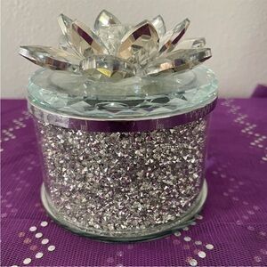 Silver Crystal Round Lotus Box